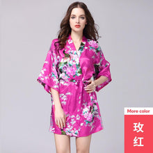 Load image into Gallery viewer, Silk nightgown women's summer mid sleeve peacock pajamas bathrobe large size home clothes 1
