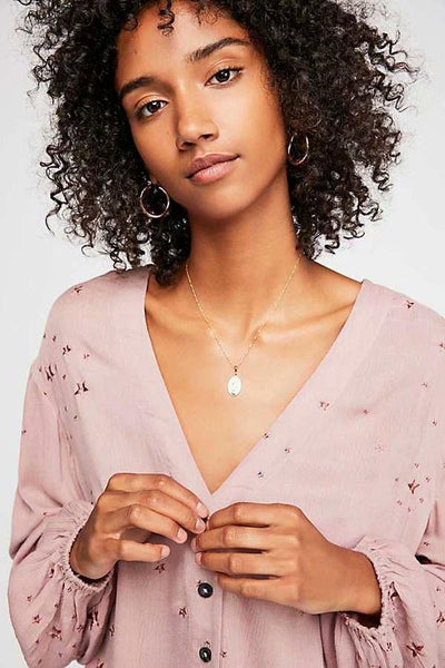 Pink V Neck Long Sleeve Loose Casual T Shirt Blouse