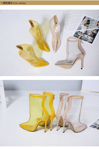 New Sharp Transparent Stiletto Sexy Fashion Bare Ankle Boots