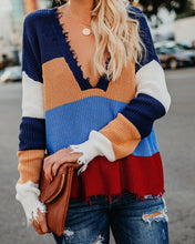 Load image into Gallery viewer, Split knit sweater v-neck knit sweater
