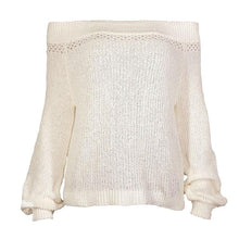 Load image into Gallery viewer, White Off Shoulder Puff Sleeve Autumn Knit Jumper Sweater
