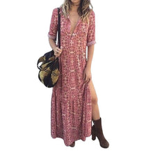 Load image into Gallery viewer, V-Neck Sexy Floral Mid-Sleeve Long Dress
