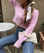 Load image into Gallery viewer, Lose Long Sleeve Solid Color Hollow Out Knit Short Cardigan Sweater Outwear

