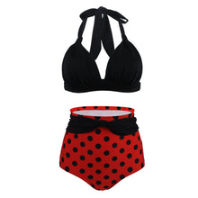 Load image into Gallery viewer, Polka Dot Large Size High Waist Swimsuit Women's Bandage Split Swimsuit Women's Sexy No Steel Rings
