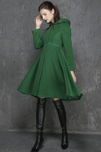 New solid color hooded long swing slim slim fashion simple coat