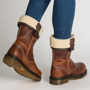 Casual Block Heel Round Toe Brown Boots
