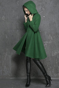 New solid color hooded long swing slim slim fashion simple coat