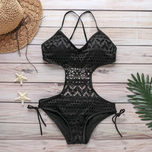 Load image into Gallery viewer, Sexy Solid Color Lace Openwork Bikini Swimsuit
