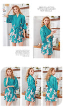 Load image into Gallery viewer, Silk Crane Pajama Girl Summer Mid Sleeve Bride Morning Robe Big Yard Home Robe Bathrobe color78
