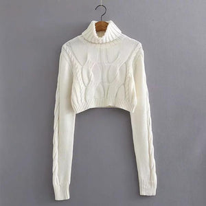 Autumn And Winter High Collar Twist Short Sexy Umbilical Sweater