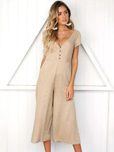 Load image into Gallery viewer, Solid Color V Neck Short Sleeve Wide Leg Pants Jumpsuit
