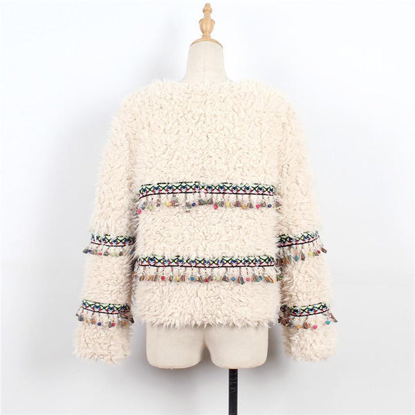 Winter Imitation Lamp Fur Tassel Short Coat Soft Jacket