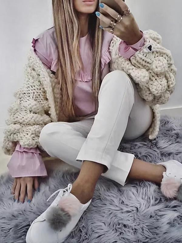 Knit Hollow Long Sleeve Cardigan Outwear Sweater