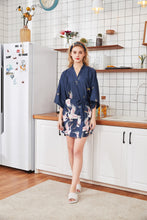 Load image into Gallery viewer, Silk Crane Pajama Girl Summer Mid Sleeve Bride Morning Robe Big Yard Home Robe Bathrobe color56
