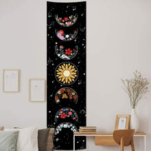 Load image into Gallery viewer, Black and White Moon Sun Wall Hanging Tapestry Moon Floral Throw Blanket Home Decor Wall Hanging Bohemian Wall Tapestries

