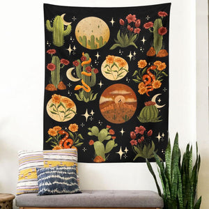 Botanical Cactus Tapestry Wall Hanging Moon Starry Mushroom Chart Hippie Bohemian Tapestries Psychedelic Witchcraft Home Decor