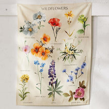 Load image into Gallery viewer, Botanical Wildflower Tapestry Wall Hanging Flower Reference Chart Hippie Bohemian Tapestries Colorful Psychedelic Home Decor
