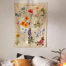 Load image into Gallery viewer, Botanical Wildflower Tapestry Wall Hanging Flower Reference Chart Hippie Bohemian Tapestries Colorful Psychedelic Home Decor

