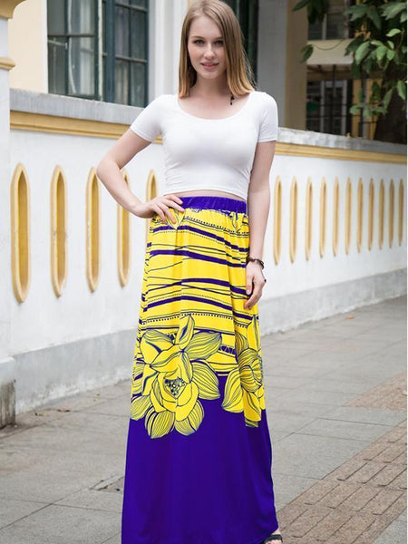 Beautiful Floral-Print Bohemia Beach Long Skirt Bottoms