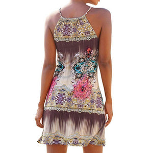 Bohemian Print Off-shoulder Dress Casual Retro Print Elegant Seaside Holiday Beach Skirt