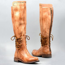 Load image into Gallery viewer, Retro Solid Color Rivets Round Toe Flat Zip Long Boots
