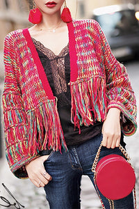 Cardigan Feminino Real Wool Women Sweaters And Poncho  New Women's Loose Cardigan Knit Hand-knitted Rainbow Tassels Woman