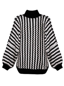 Casual Stripe Printed High-Neck Sweater