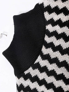 Casual Stripe Printed High-Neck Sweater