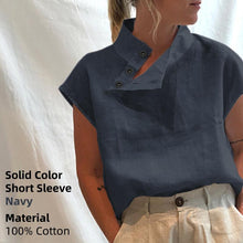 Load image into Gallery viewer, Celmia Stylish Tunic Tops Plus Size Women Short Sleeve Summer Blouses Buttons Solid Cotton Linen Tops Casual Loose Blusas Femme
