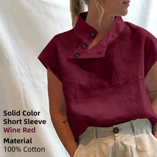 Load image into Gallery viewer, Celmia Stylish Tunic Tops Plus Size Women Short Sleeve Summer Blouses Buttons Solid Cotton Linen Tops Casual Loose Blusas Femme
