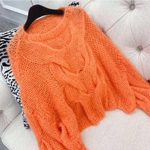 Load image into Gallery viewer, Cosmicchic Runway Loose Knit Mohair Sweater Large Lantern Sleeve Pullover Twist Sweater
