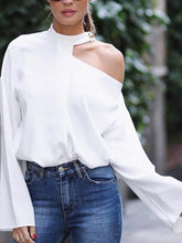 Load image into Gallery viewer, Halter Cutout Two Way Plain Kimono Sleeve Long Sleeve T-Shirts
