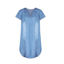 Load image into Gallery viewer, Women Short Sleeve V Neck Denim Jean Dress
