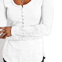 Load image into Gallery viewer, Fashion Women Spring Long Sleeve Button Tshirts Plus Size Sexy V-neck Hollow Out Lace T-Shirt Loose Casual Pullovers Tops
