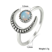 Load image into Gallery viewer, Female Small Moonstone Open Adjustable Ring Silver Color Bridal Engagement Ring Vintage Zircon Stone Wedding Rings For Women
