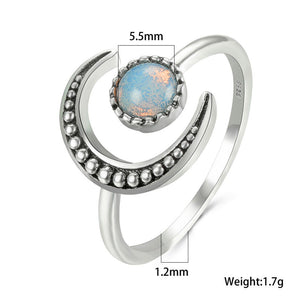 Female Small Moonstone Open Adjustable Ring Silver Color Bridal Engagement Ring Vintage Zircon Stone Wedding Rings For Women