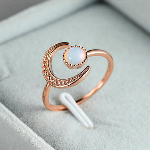 Female Small Moonstone Open Adjustable Ring Silver Color Bridal Engagement Ring Vintage Zircon Stone Wedding Rings For Women
