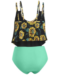 Summer High Waist Sunflower Print Split Swimsuit