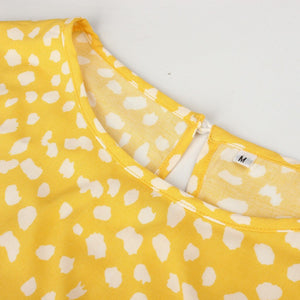 Women Loose O-neck Short Sleeve Dots Print Mini Dresses