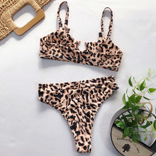 Load image into Gallery viewer, Leopard Sexy Women High Waist Bikini Swimsuit Swimwear Female Bandeau Thong Brazilian Biquini Bikini Set Bathing Suit Bather
