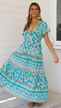 Load image into Gallery viewer, Designer Women&#39;s Summer Holiday Dress Retro Printed V-neck Long Dress
