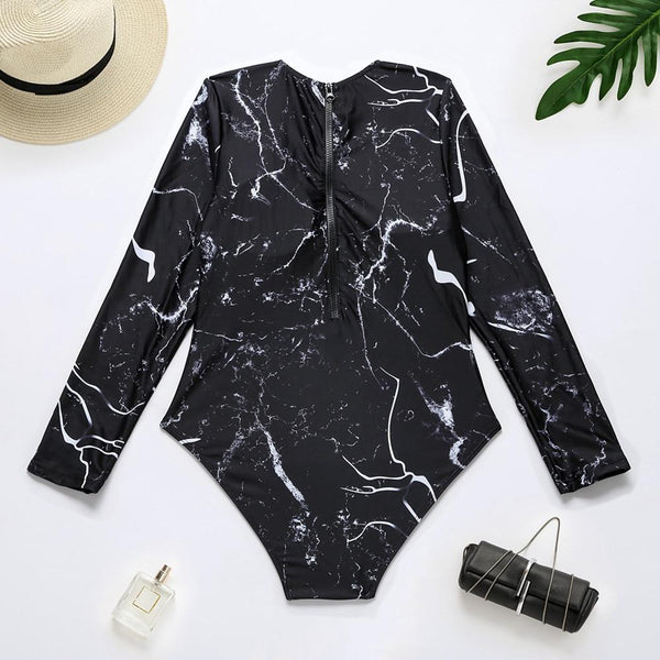 Print Floral One Piece Swimsuit Long Sleeve Swimwear Bathing Suit Retro Swimsuit Vintage One-piece Surfing Swimsuits