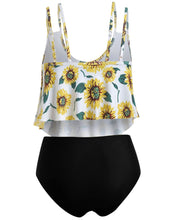 Load image into Gallery viewer, Summer High Waist Sunflower Print Split Swimsuit
