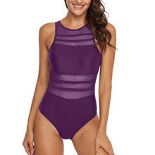 Load image into Gallery viewer, Black Mesh One Piece Swimsuit 2021 Swimwear Women Sexy High Neck Bathing Suit Women Backless Plus Size Swim Wear XXL
