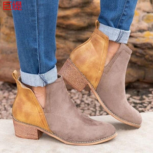 Women Shoes Retro High Heel Ankle Boots Female Block Mid Heels Casual Boot