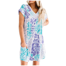 Load image into Gallery viewer, Fashion Womens Casual Loose sexy V-neck Tie-dye Pocket Short Sleeve Dress
