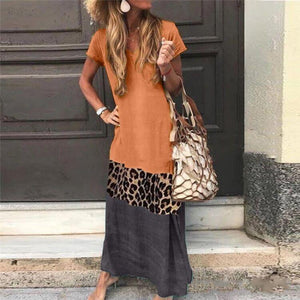 Women Vintage Leopard Fashion Casual Long Dress