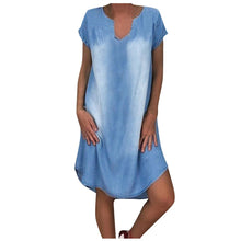Load image into Gallery viewer, Women Short Sleeve V Neck Denim Jean Dress
