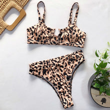 Load image into Gallery viewer, Leopard Sexy Women High Waist Bikini Swimsuit Swimwear Female Bandeau Thong Brazilian Biquini Bikini Set Bathing Suit Bather
