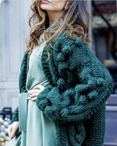 Autumn Winter  New European American Style Pure Hand-woven Ball Big Hemp Sweater Fashion Sweater Women Cardigans  V-Neck